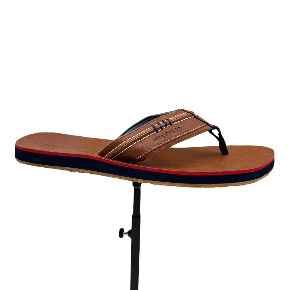 Tommy Hilfiger Mens‎ Destino Thong Sandal Size 10 Brown Faux Leather Flexible